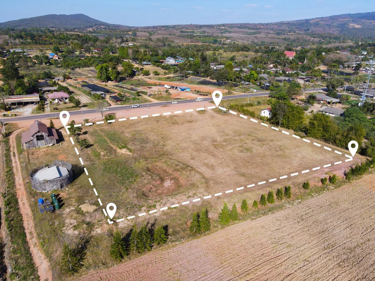 Aerial view of a North Carolina land parcel with boundary pins