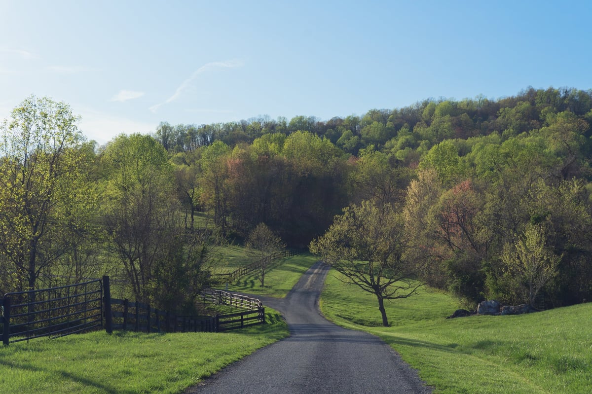 Rural road through countryside